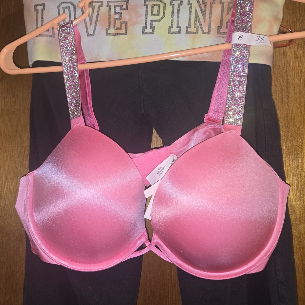 Victorias Secret Brand Vibrant Pink Glitter Strap Bra
